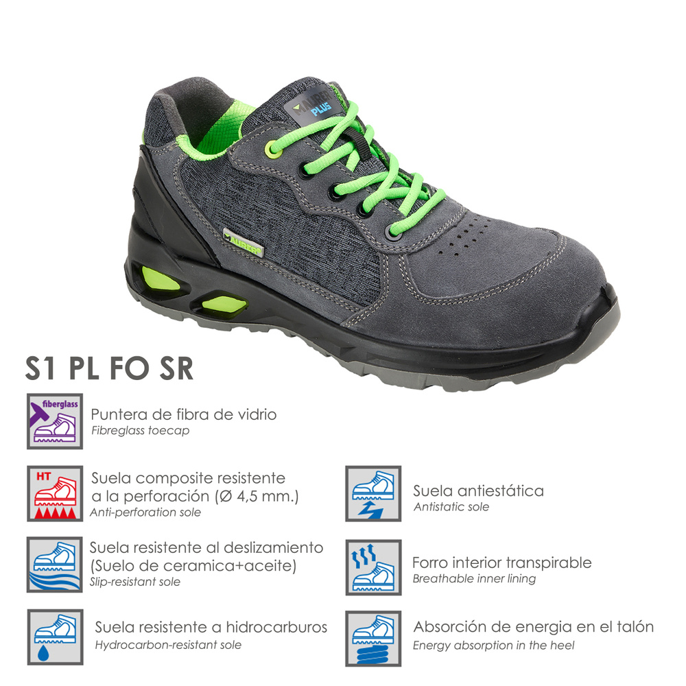 Zapatos Seguridad Maurer S1 Modelo Arlaz Antideslizante con Suela Composite y Resistencia a los Hidrocarburos.caracteristicas generales